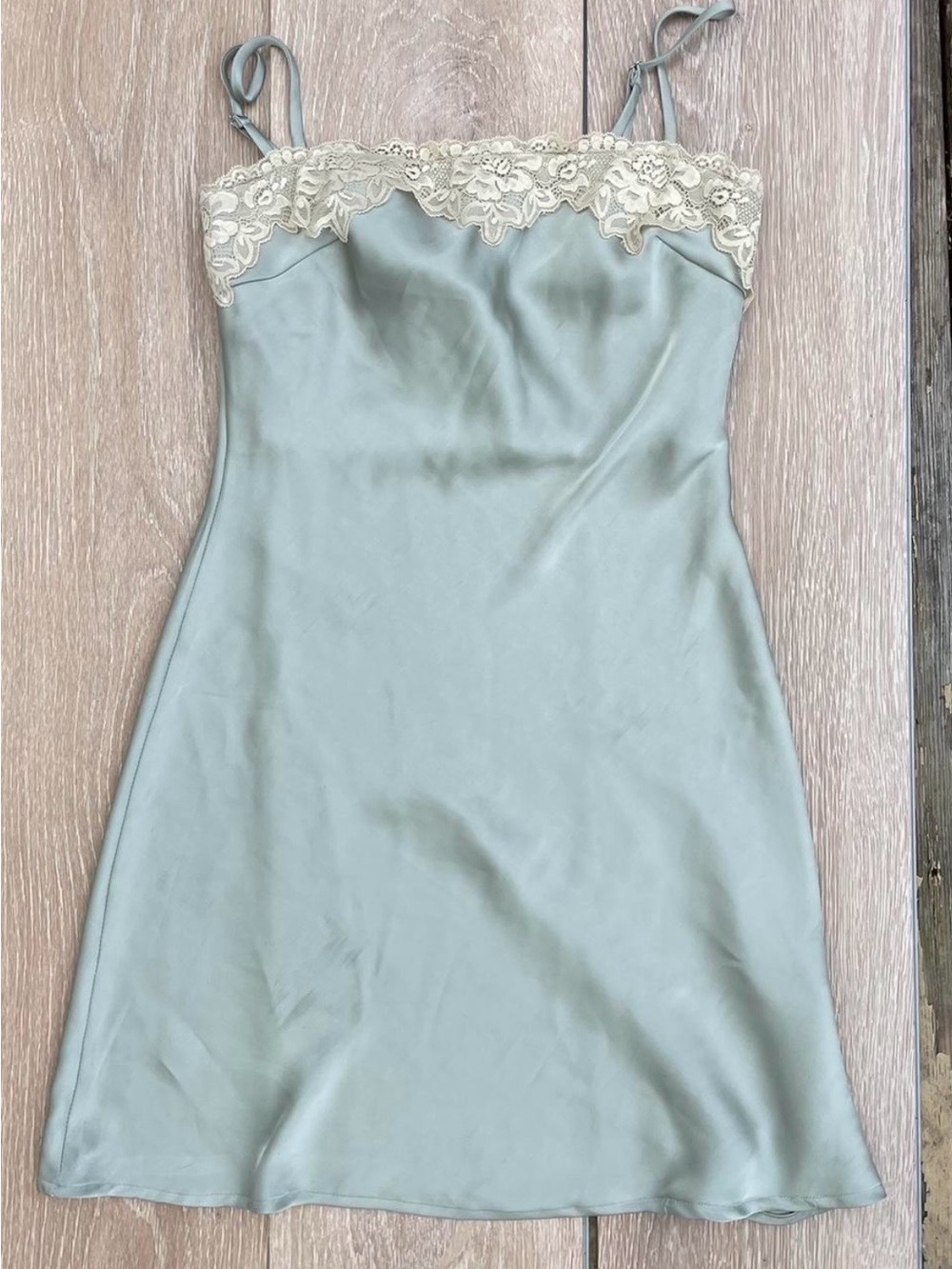Princess Polly Sage Green Satin Slip Dress with Lace